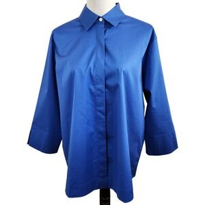 Hinson Wu Womens Top XL Blue Collared Button‎ Down Long Sleeve Blouse Shirt
